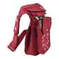 Seitenansicht der Nijens Gassi-Tasche Hannover aus wasserabweisendem Polyesterstoff in Rot mit rosafarbener Mandala-Stickerei und Pfotenmotiv, praktische Bauchtasche für Hundespaziergänge.