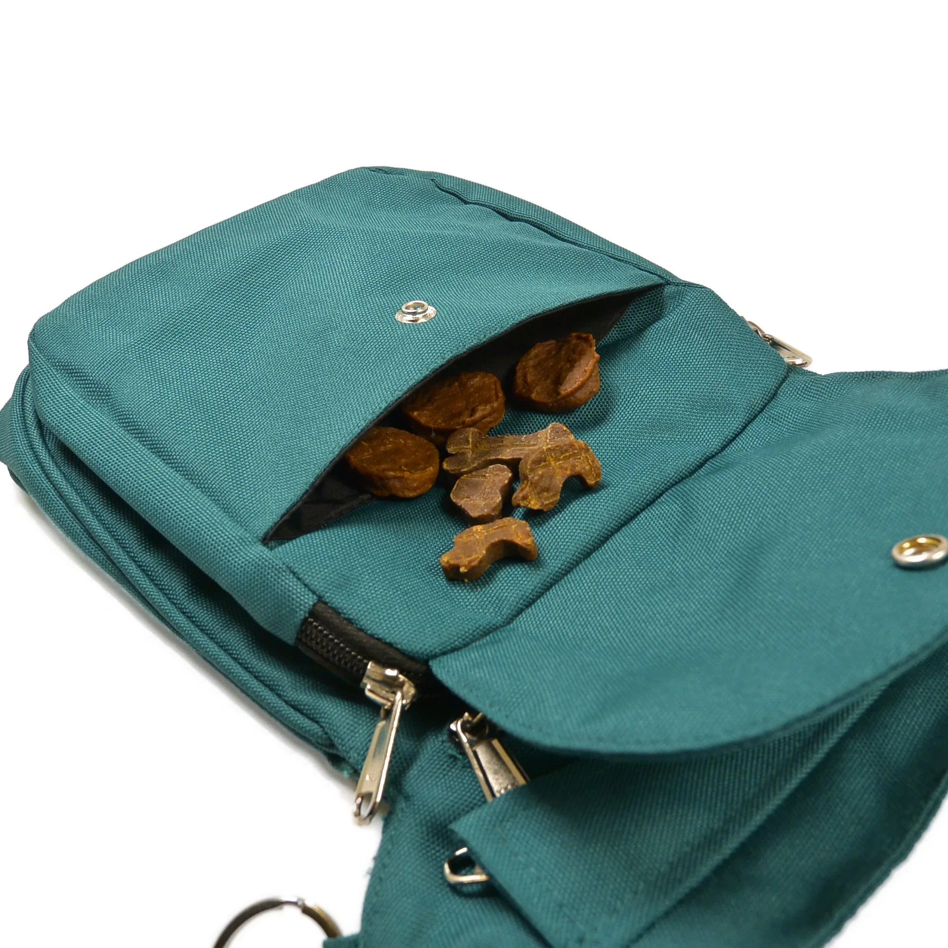 Innenansicht der Gassitasche mit Leckerlis – ideal für Gassigänge