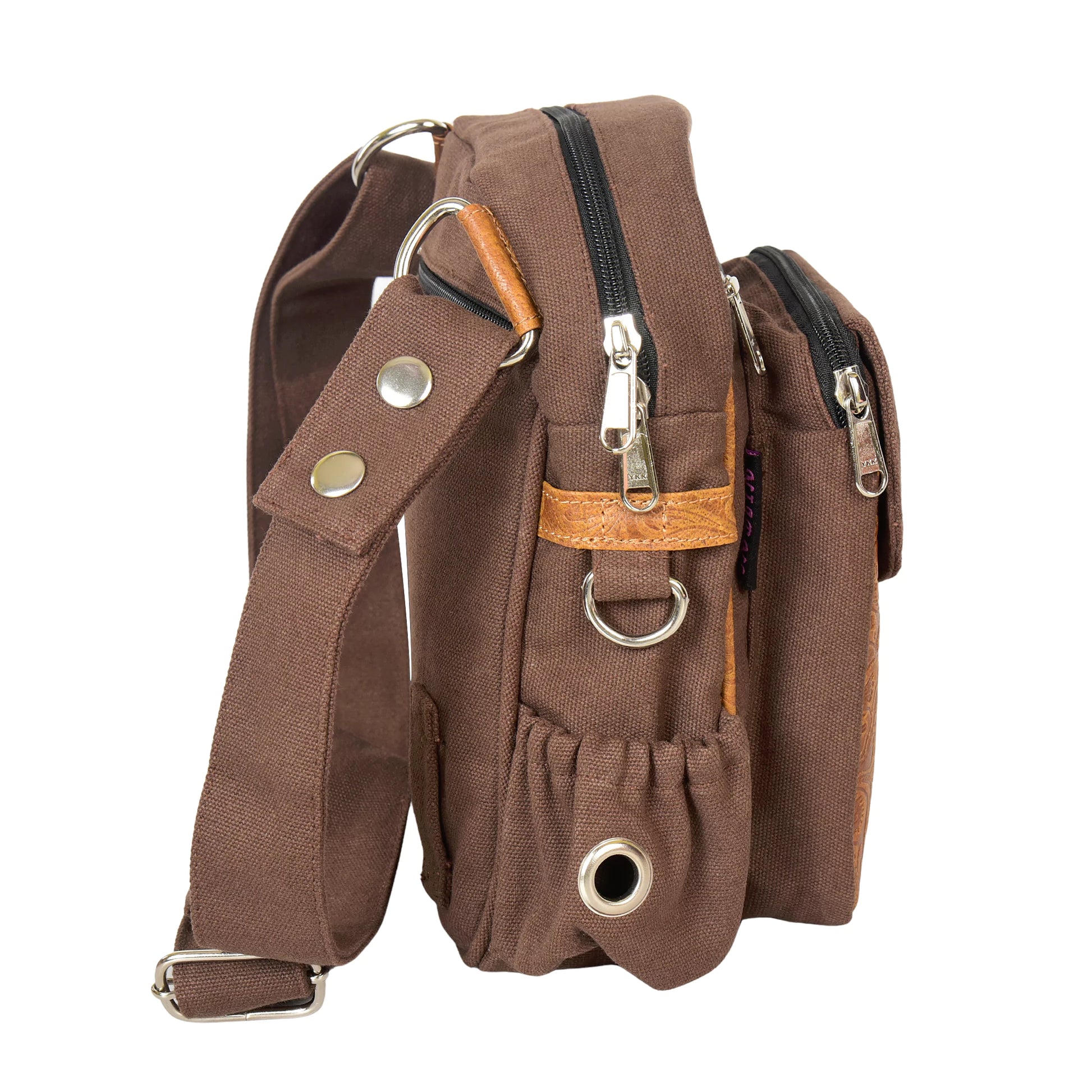 Gassi-Tasche Konstanz Seitenansicht mit Metallöse für Hundekotbeutel