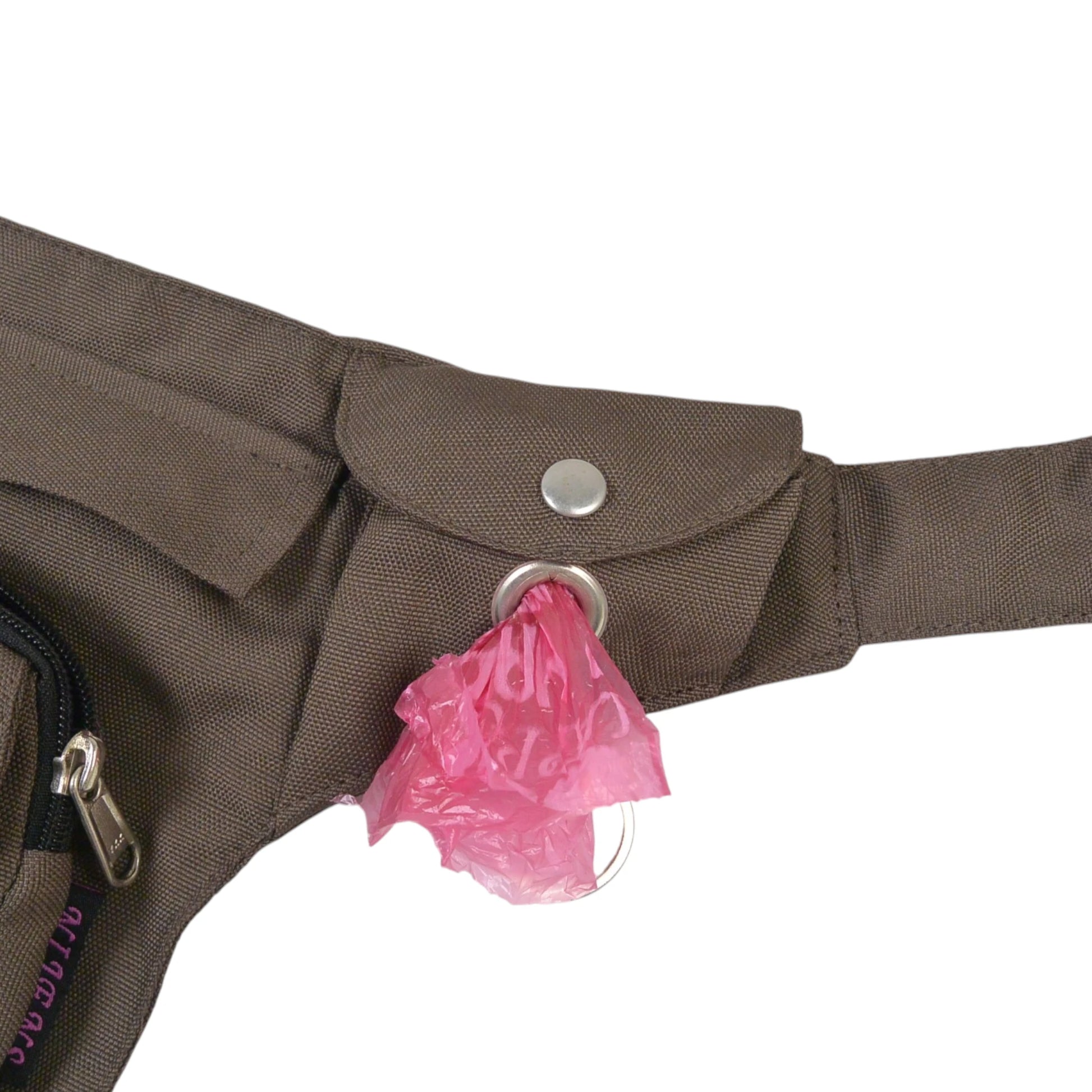 Gassitasche mit einem Fach mit Öse zur Aufbewahrung von Hundekotbeuteln