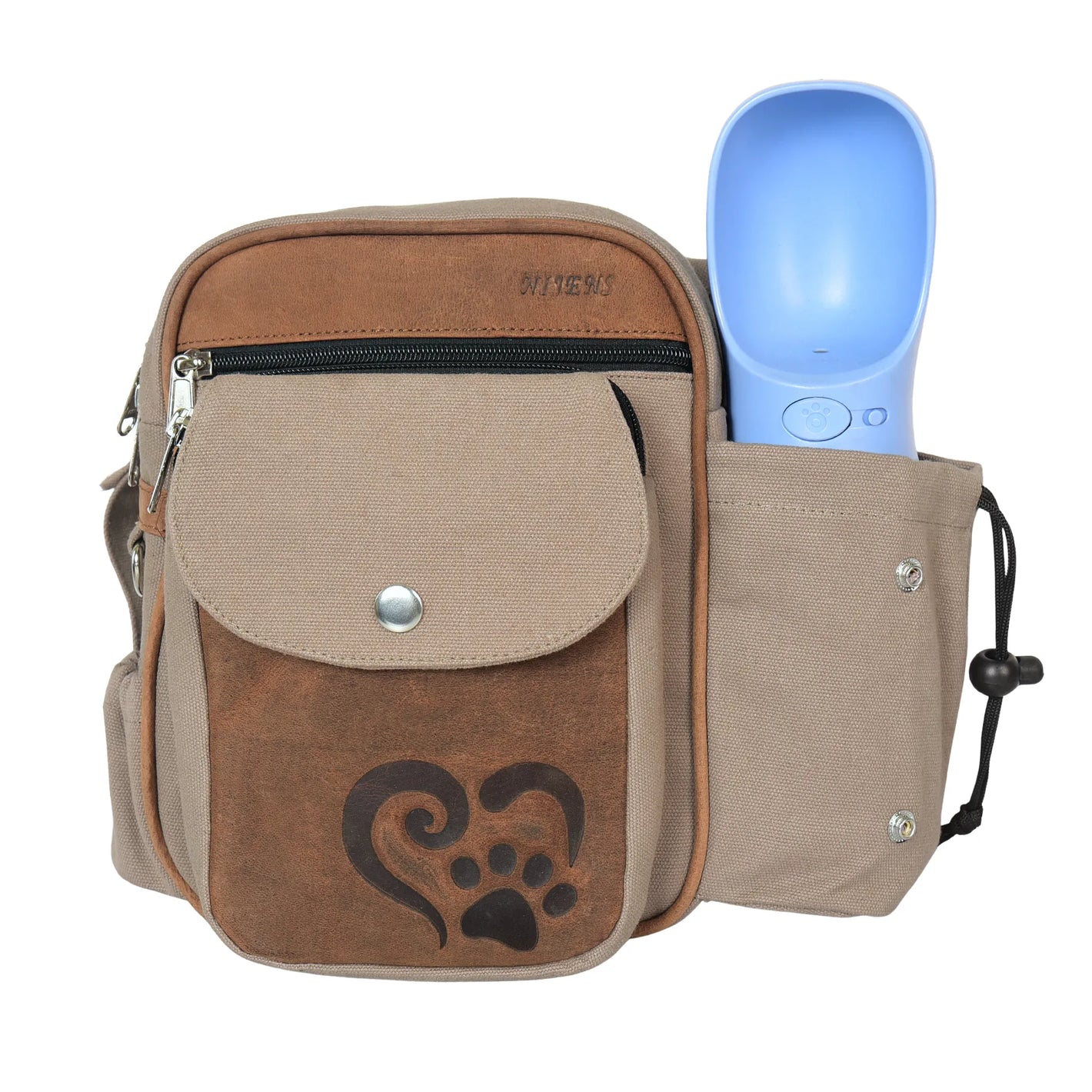 Hundetasche Konstanz in Braun und Sand mit integriertem Flaschenhalter für Trinkflasche, robust und praktisch für unterwegs