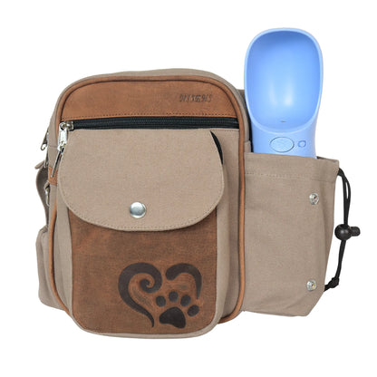 Hundetasche Konstanz in Braun und Sand mit integriertem Flaschenhalter für Trinkflasche, robust und praktisch für unterwegs