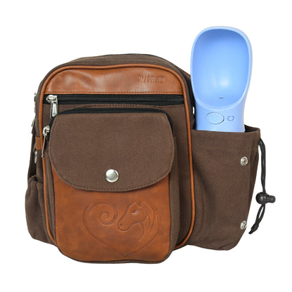 Reitertasche Konstanz in Braun mit integriertem Flaschenhalter für Trinkflasche, ideal für Ausritt und Stallalltag