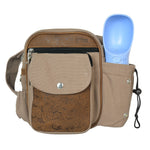 Beige Gassi- und Reittasche Konstanz von Nijens aus robustem Canvas mit geprägtem Leder, seitlichem Flaschenhalter und mehreren Reißverschlussfächern
