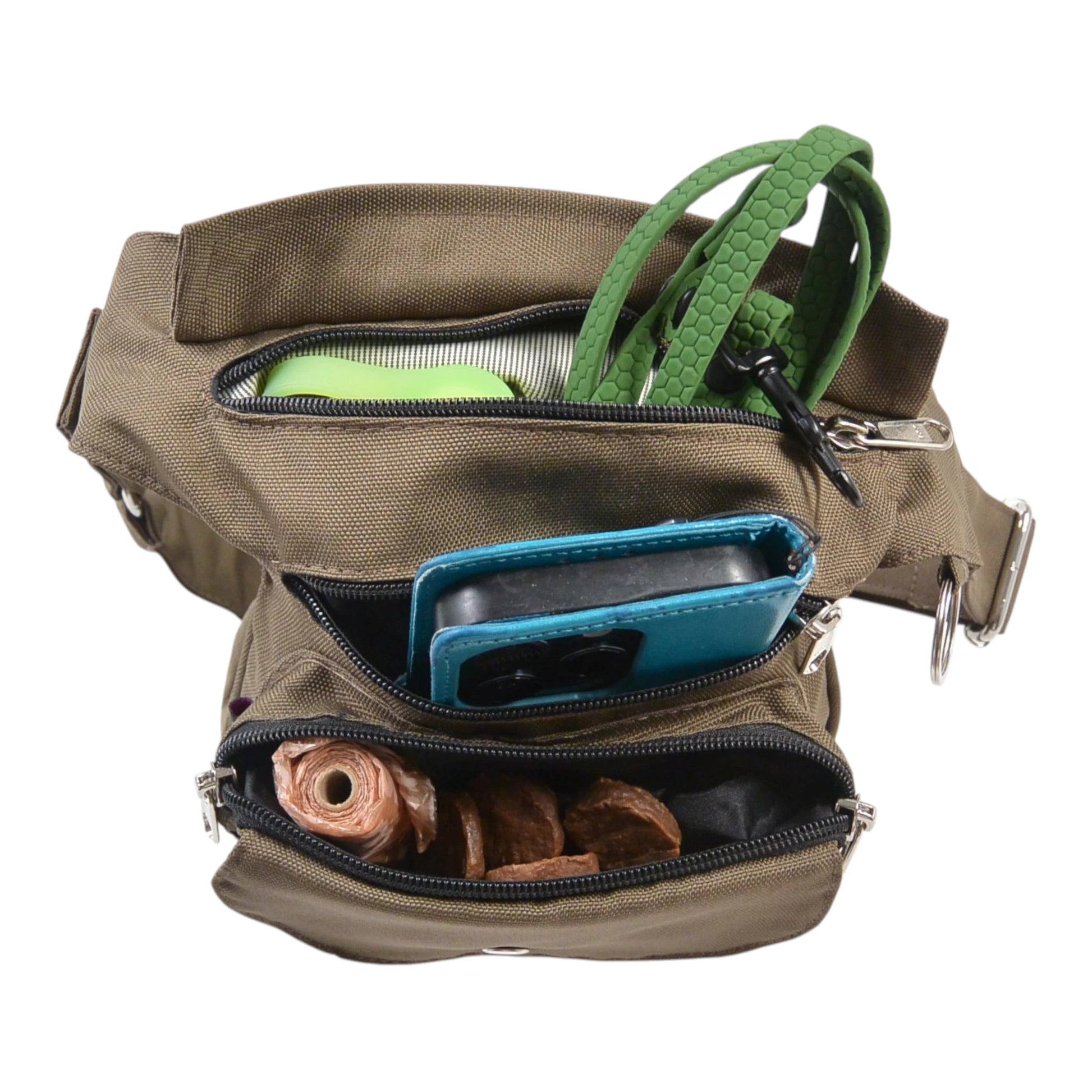 Braune Nijens Gassi-Tasche Hannover aus wasserabweisendem Polyesterstoff. Innenansicht.