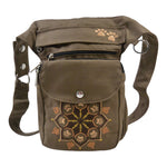 Braune Nijens Gassi-Tasche Hannover aus wasserabweisendem Polyesterstoff mit Mandala-Stickerei und Pfotenmotiv, praktische Bauchtasche für Hundespaziergänge.