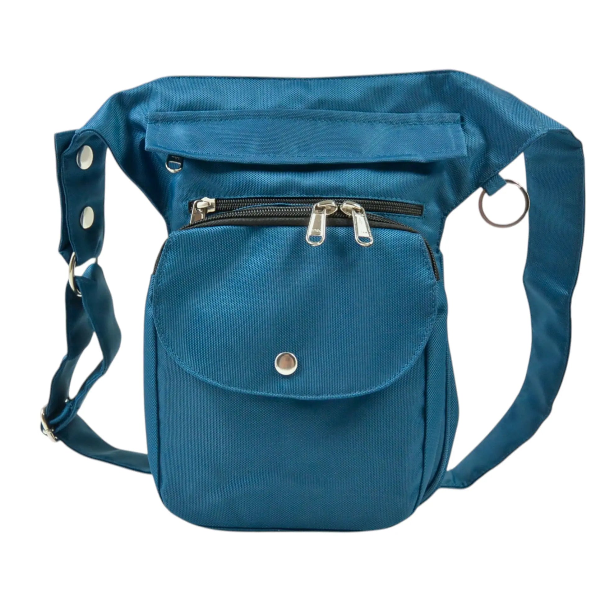 Türkisblaue wasserabweisende Gassi-Tasche mit mehreren Fächern, Druckknopf-Tasche vorne und verstellbarem Gurt