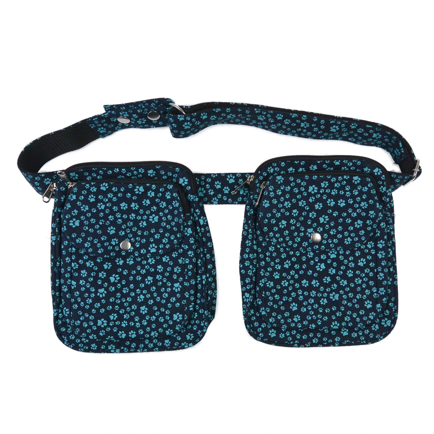 Nijens Doppelte Gassi-Tasche Leckerli-Beutel mit Pfoten-Motiv in Teal für Hundetraining, Frontansicht