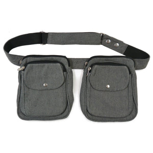 Doppelte Gassi-Tasche aus Canvas in Grau mit Gürte und extra Leckerlifach - Dresden 2T 022 Nijens Shop