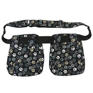 Ansicht Rückseite der Doppelte-Gassitasche aus Canvas, Schwarz mit großen Pfoten-Design.