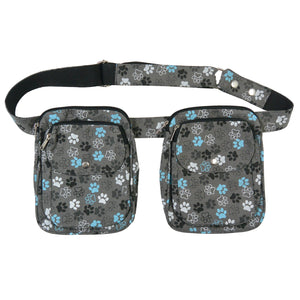 Doppelte Gassi-Tasche - Stoff, Grau mit großen Pfoten  - Dresden 49 Nijens Shop