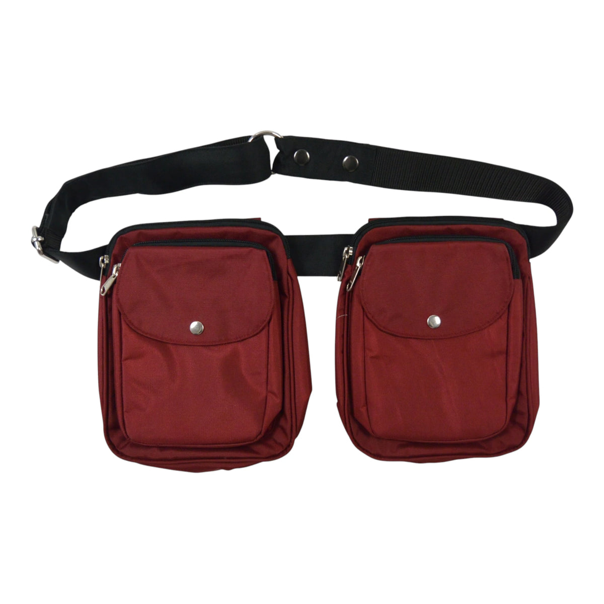 Gassitaschen-Set mit Gürtel aus wasserabweisendem Stoff in Dunkelrot, ideal für Leckerlis und Zubehör.