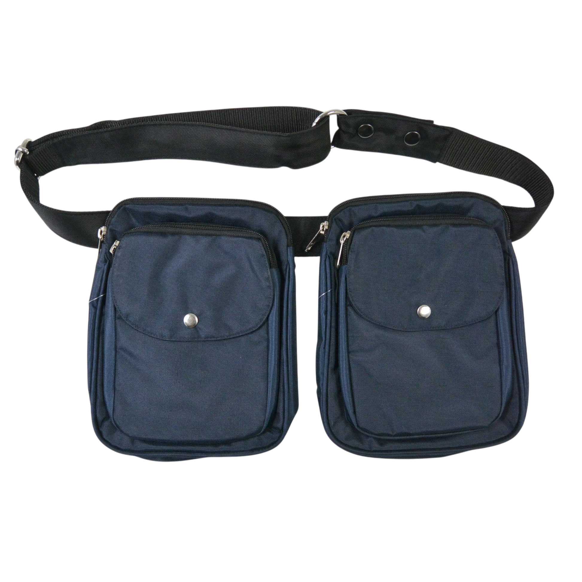 Doppelte Gassi-Tasche Dresden in Dunkelblau mit verstellbarem Gürtel