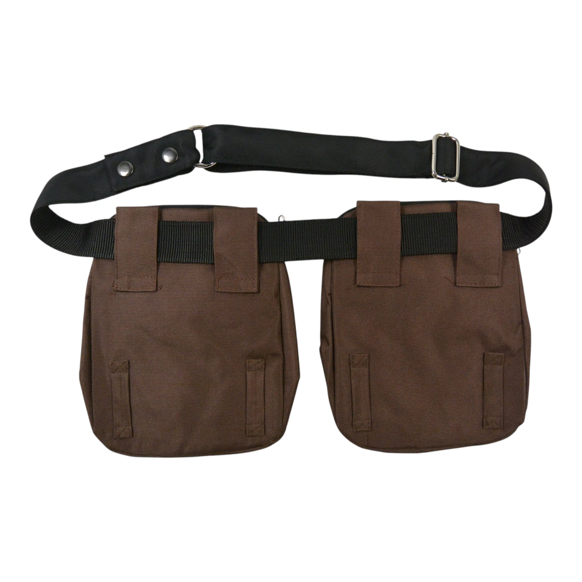 Gassitaschen-Set mit Gürtel aus wasserabweisendem Stoff in Kastanienbraun, ideal für Leckerlis und Zubehör. Rückansicht.