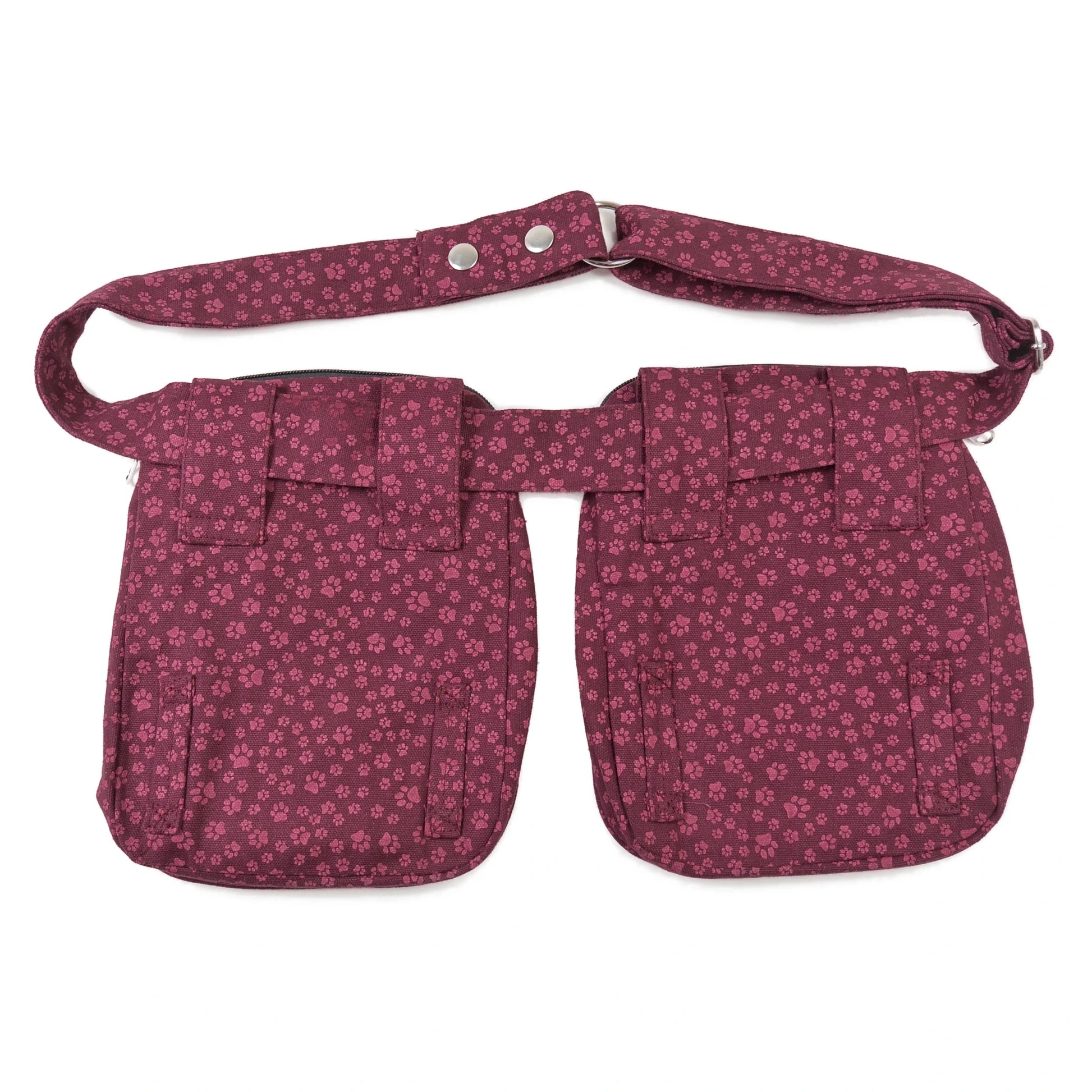 Nijens Doppelte Gassi-Tasche Leckerli-Beutel mit Pfoten-Motiv in Magenta für Hundetraining. Rückseite. 