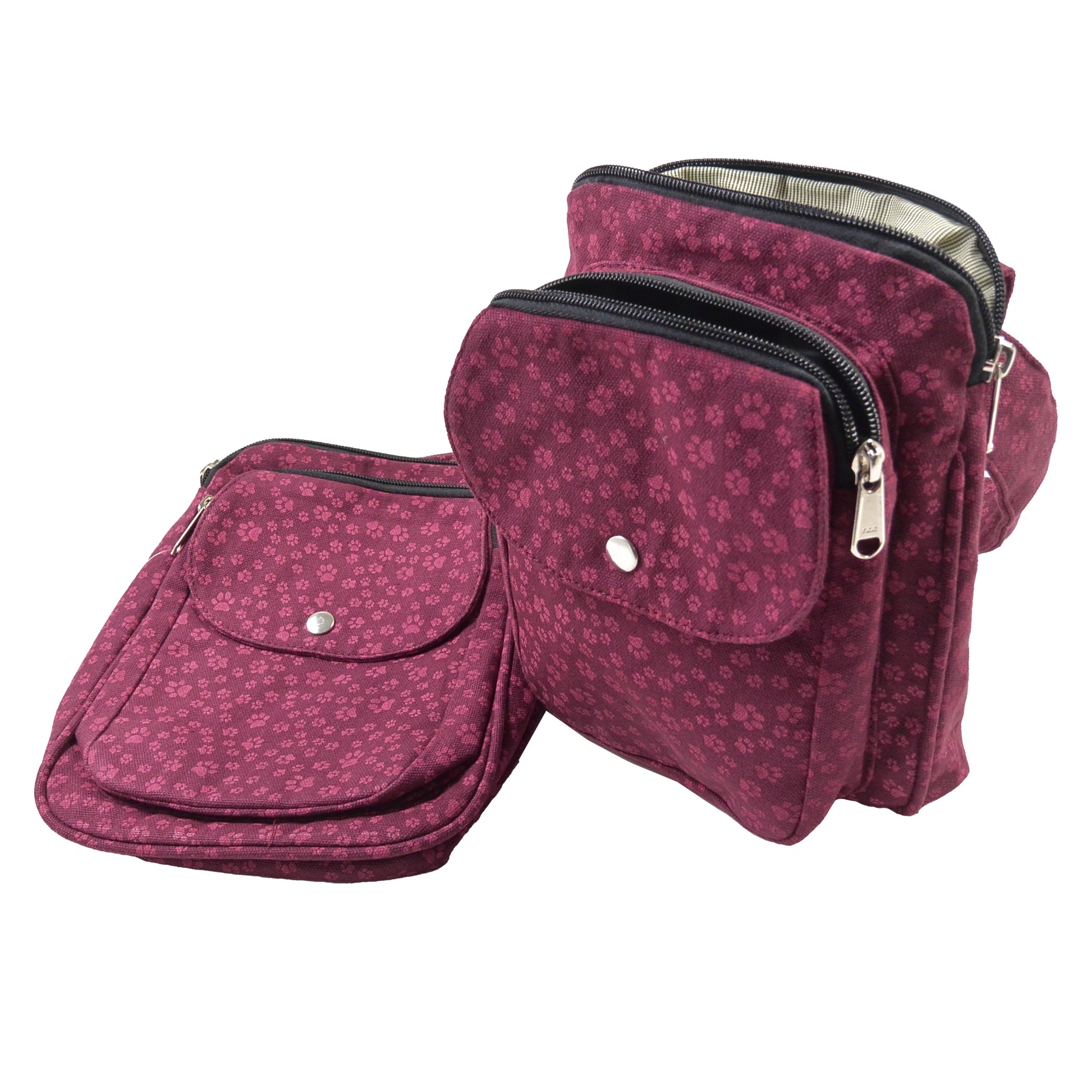 Nijens Doppelte Gassi-Tasche Leckerli-Beutel mit Pfoten-Motiv in Magenta für Hundebesitzer