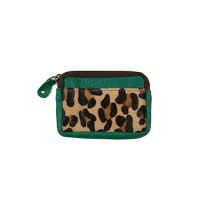 Geldbeutel, Leder Portemonnaie in Leopardenoptik Grün-Braun