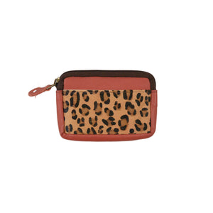 Geldbeutel, Leder Portemonnaie in Leopardenoptik Coral-Braun