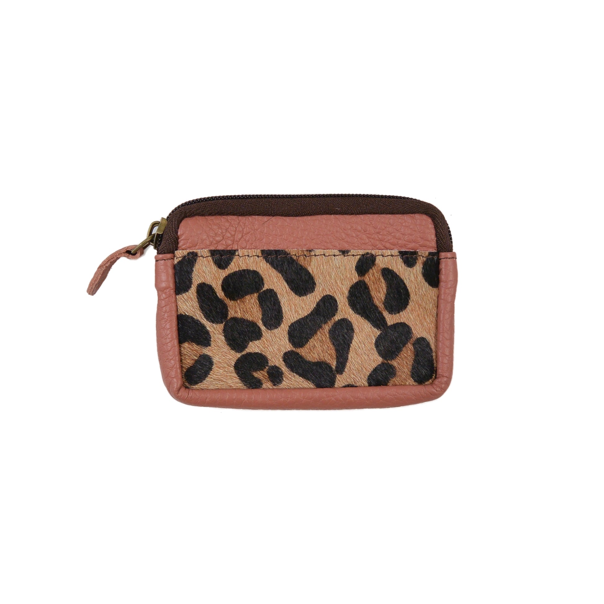 Geldbeutel, Leder Portemonnaie in Leopardenoptik Beige-Braun
