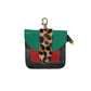 Kleines Leder Portemonnaie mit Karabiner in Grün-Rot-Schwarz und Leoparden-Print Klappe – Nijens