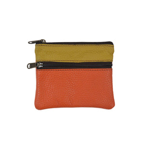 Leder-Portemonnaie, Geldbörse aus Leder Orange-Grün