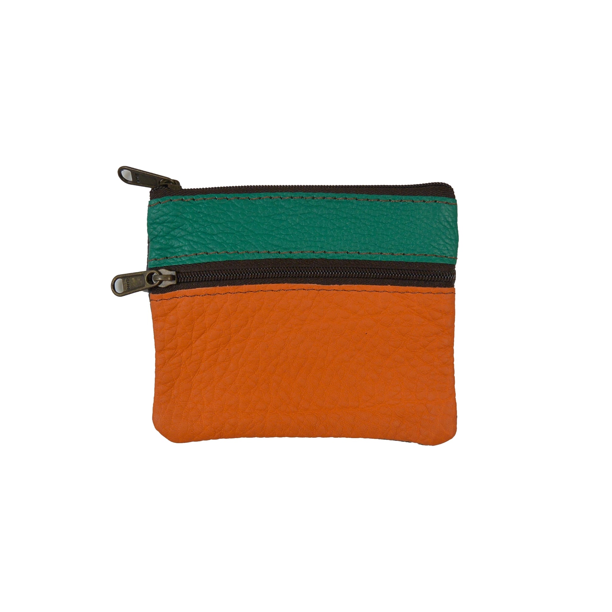 Leder-Portemonnaie, Geldbörse aus Leder Grün-Orange