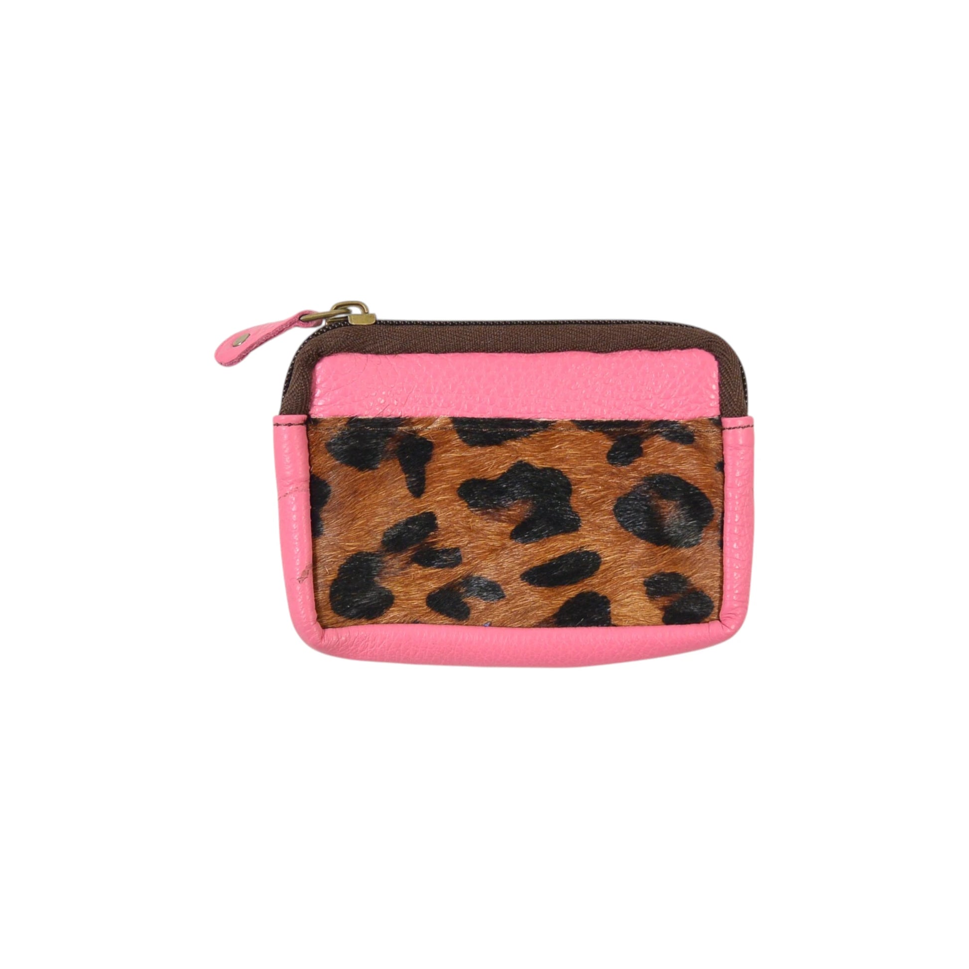 Geldbeutel, Leder Portemonnaie in Rosa mit Leopardenoptik
