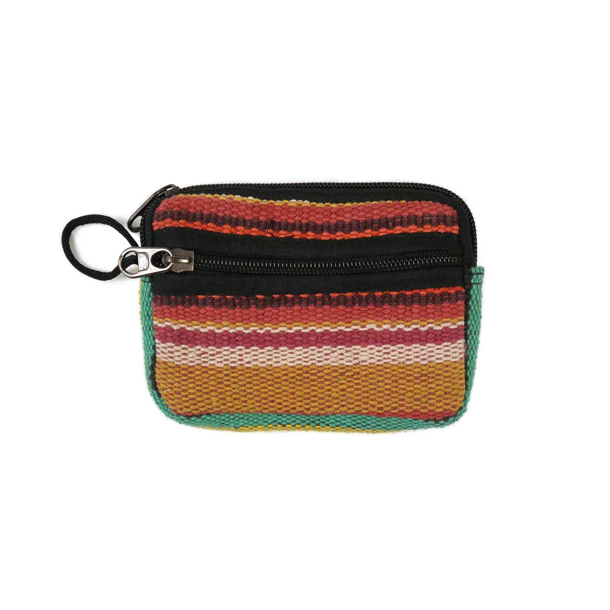 Stoff Portemonnaie aus Baumwollstoff mit zwei separaten Fächern, Orange-Grün, Gestreift