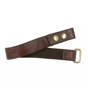 Gürtel-Verlängerung aus Leder in Mahagoni Braun mit zwei Druckknöpfen an einem und einen Vierkantring zur Verlängerung von Gürteln unserer Hüfttaschen an dem anderen Ende.