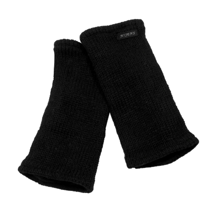 Pulswärmer, Armstulpen aus Schurwolle Schwarz mit Daumen frei .