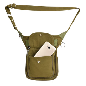 Nijens Gassi-Tasche Hannover aus Canvas in Olivgrün mit Leder – mit Handyfach - Vorderansicht