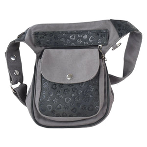 Gassi-Tasche Leder Vintage  in Grau mit Pfotenherzprägungen - Nijens Shop