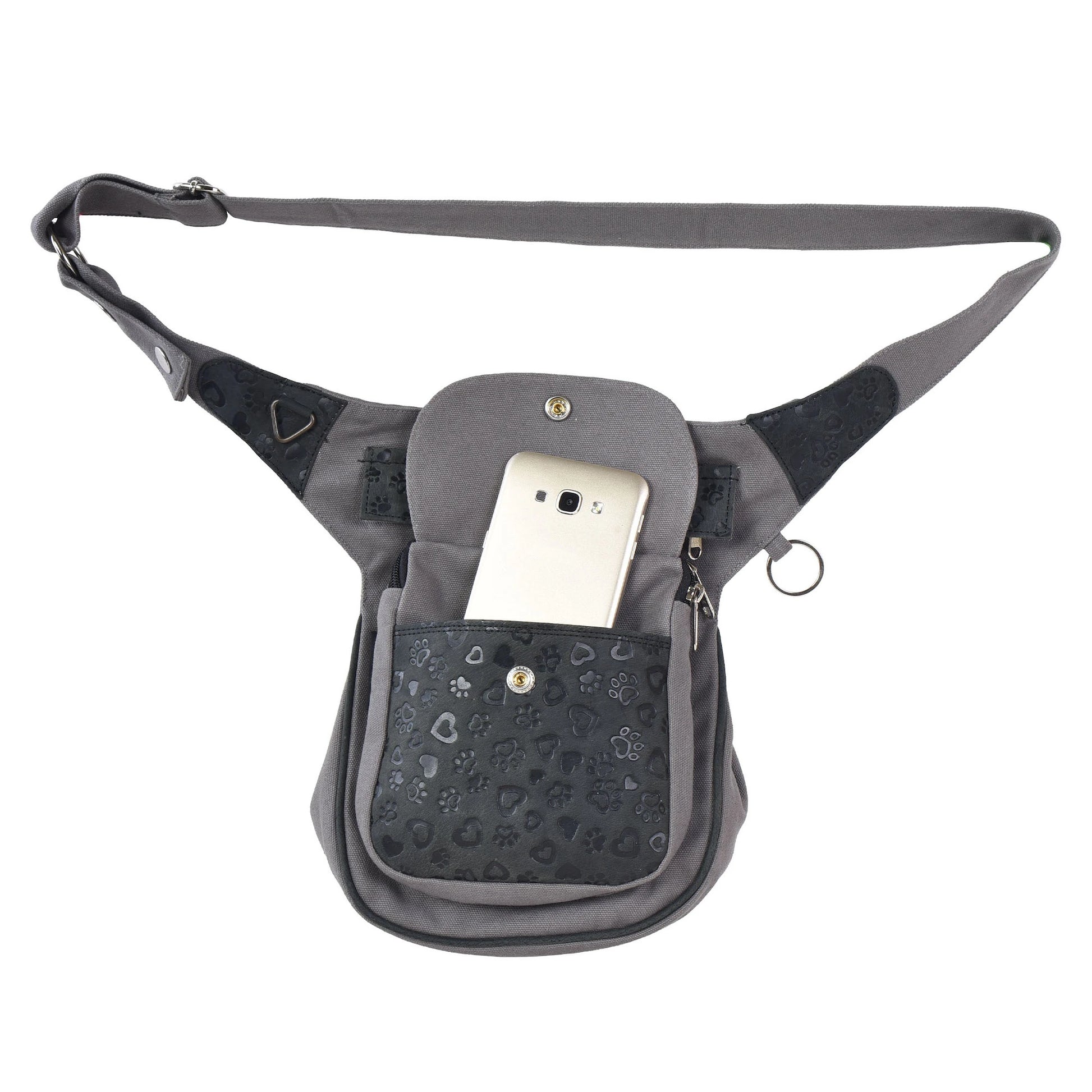 Gassi-Tasche Leder Vintage  in Grau mit Pfotenherzprägungen - Nijens Shop 2