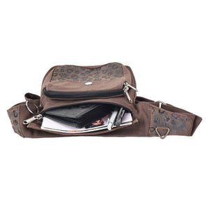 Gassi-Tasche Vintage Leder Schokoladenbraun mit Pfoten- und Herzprägungen 