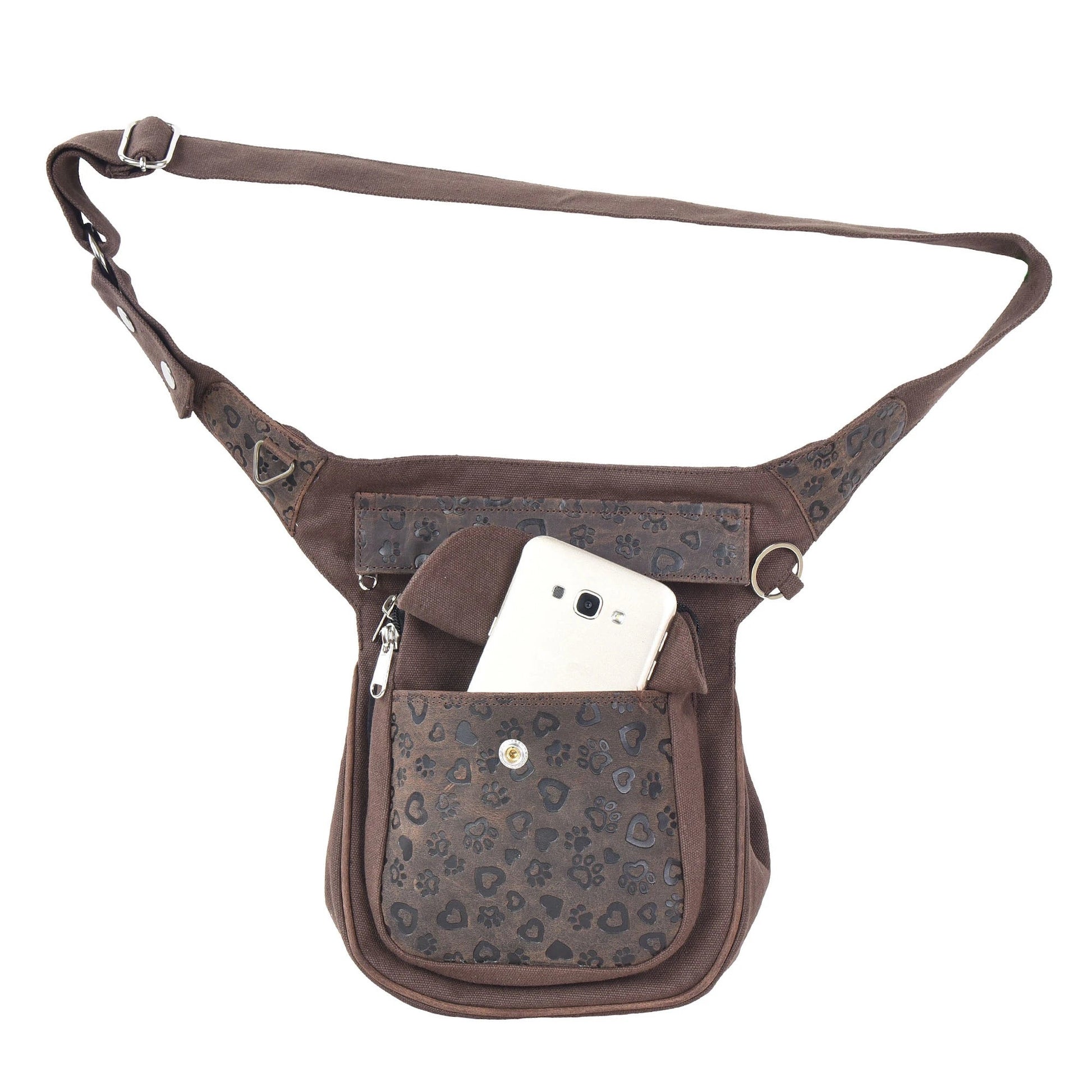 Gassi-Tasche Vintage Leder Schokoladenbraun mit Pfoten- und Herzprägungen - Nijens Shop