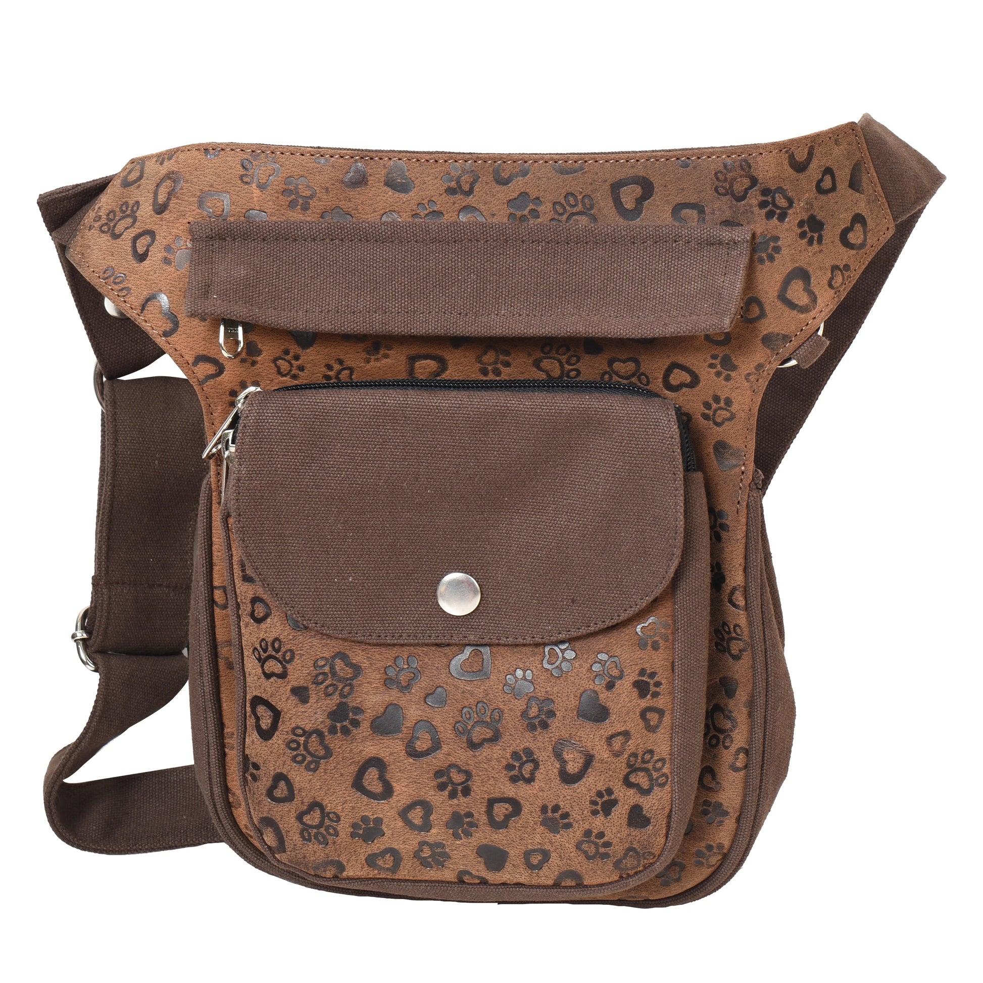 Braune Gassi-Tasche aus echtem Leder mit Pfotenherz-Prägung und Frontfach