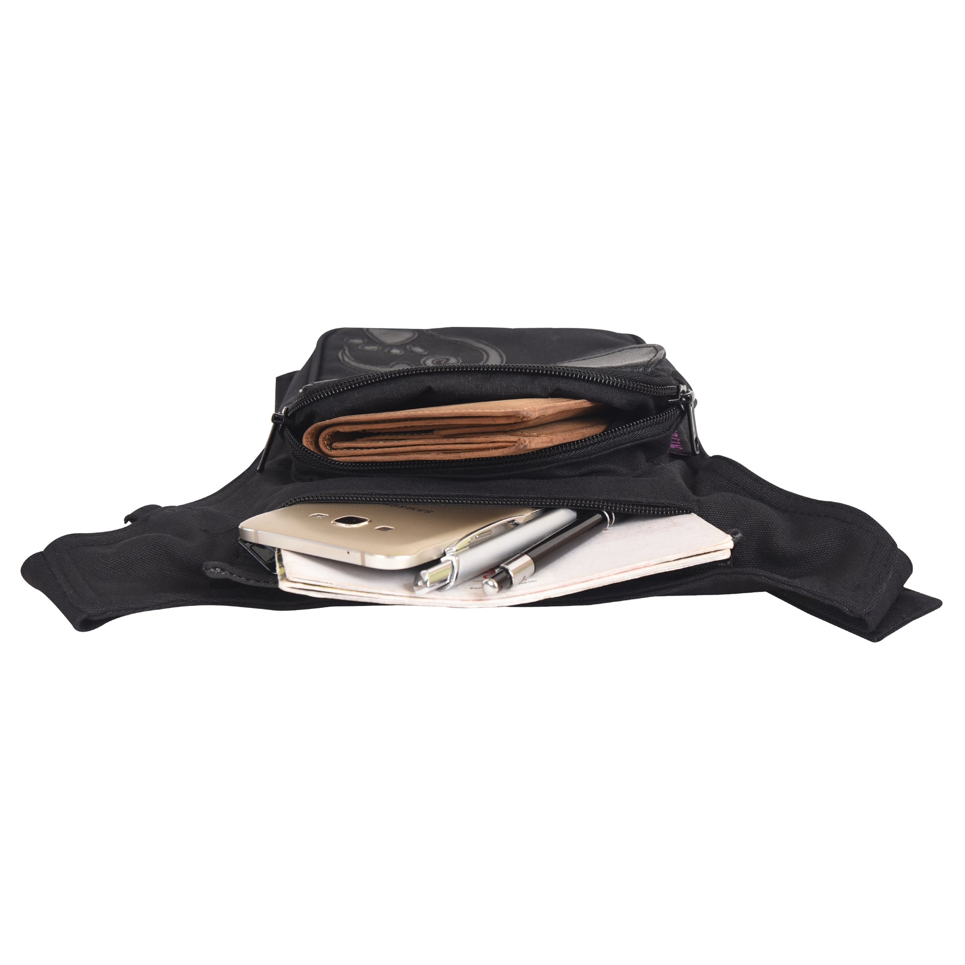 Nijens Gassi-Tasche Hannover aus Canvas in Schwarz mit Herz- und Pfote – Innenansicht