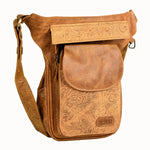 Leder Gassi-Tasche mit Blumenprägung (Senf Farbe)