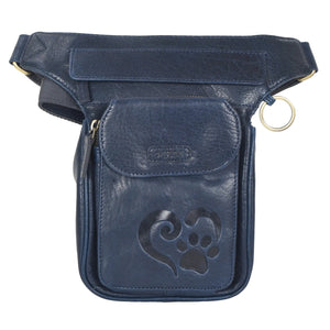 Gürteltasche Leder Navy Blau mit Pfote im Herz Prägung - Nijens Shop