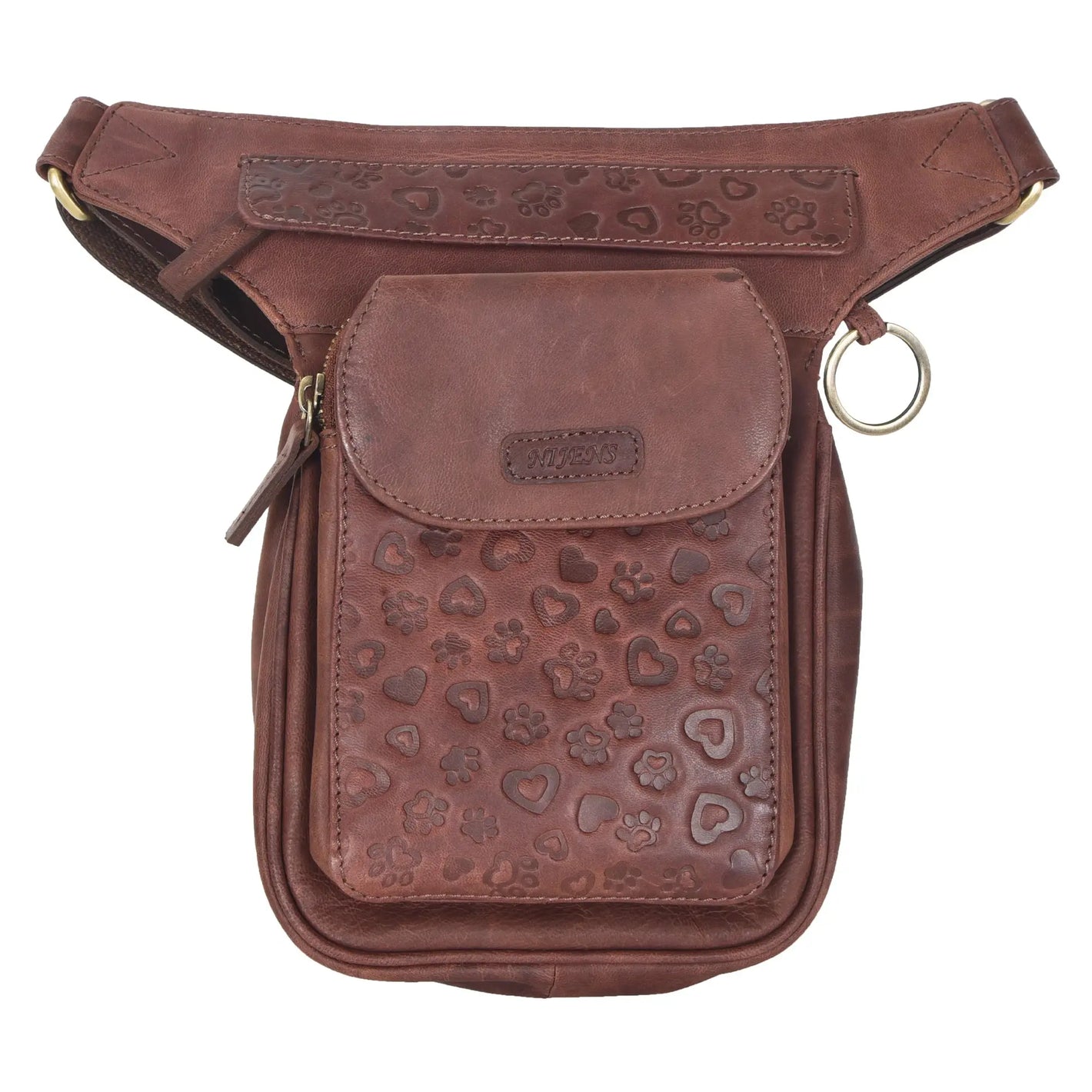 Gassi-Tasche Leder Cognac (Pfoten-Herzen Prägung) - Nijens Shop