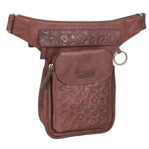 Gassi-Tasche Leder Cognac (Pfoten-Herzen Prägung) 5 - Nijens Shop