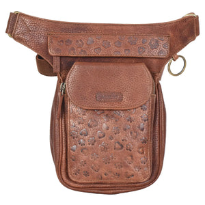 Gürteltasche aus Leder Brandy mit Pfoten&Herzprägungen