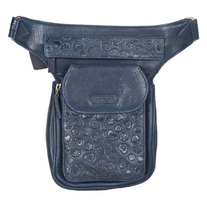 Leder Navy Blau mit Pfoten-Herzen Prägung - Gürteltasche Nijens