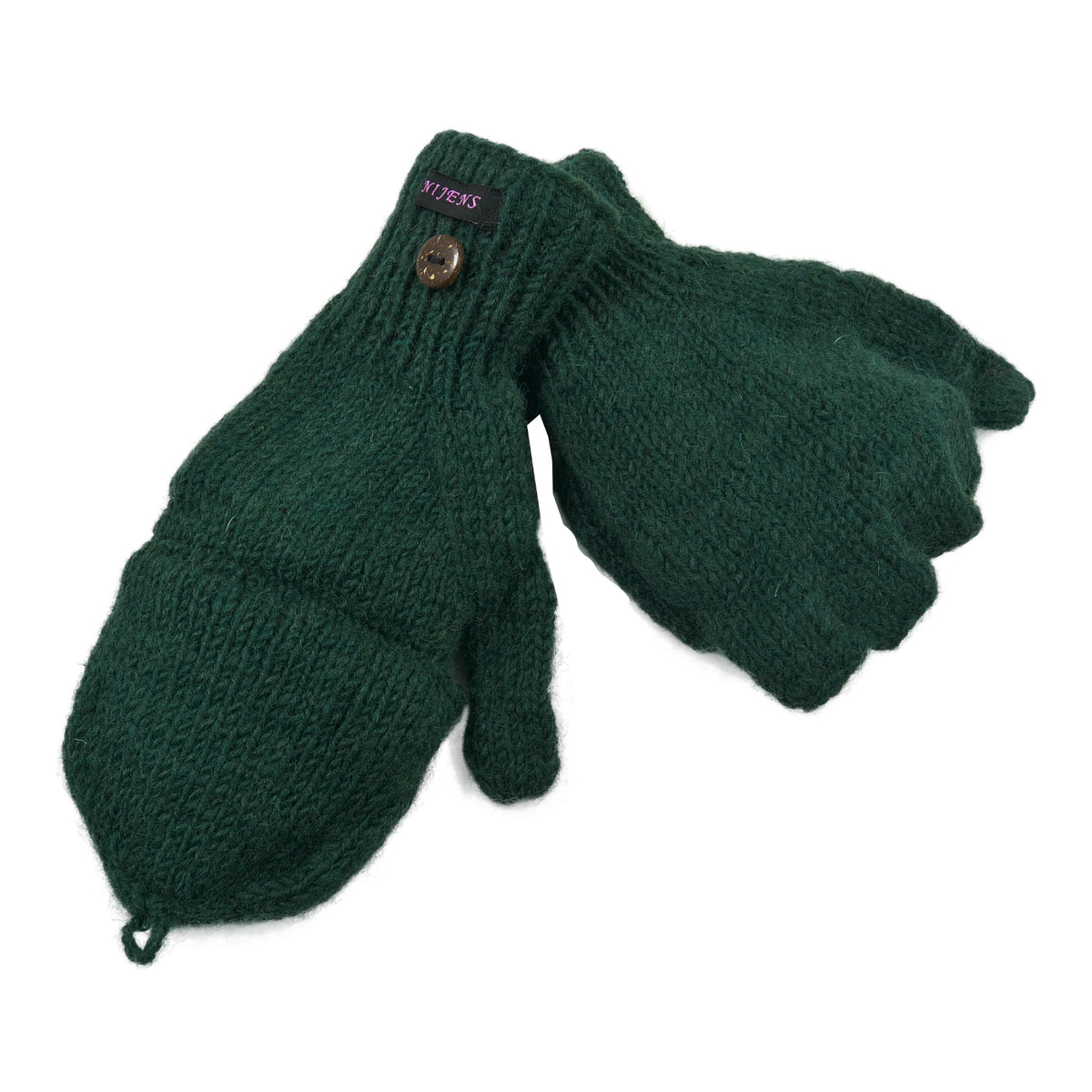 Fingerlose Handschuhe aus Schurwolle in Grün mit Fleeceeinlage. 