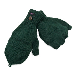 Fingerlose Handschuhe aus Schurwolle in Grün mit Fleeceeinlage. 