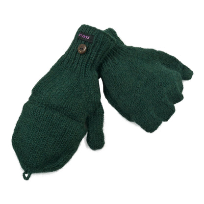 Fingerlose Handschuhe aus Schurwolle in Grün mit Fleeceeinlage. 
