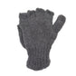 Schurwolle in Anthrazit mit Baumwolleinlage. Durch eine umklappbare Fingerabdeckung können die fingerlosen Handschuhe auch als Fäustlinge getragen werden.