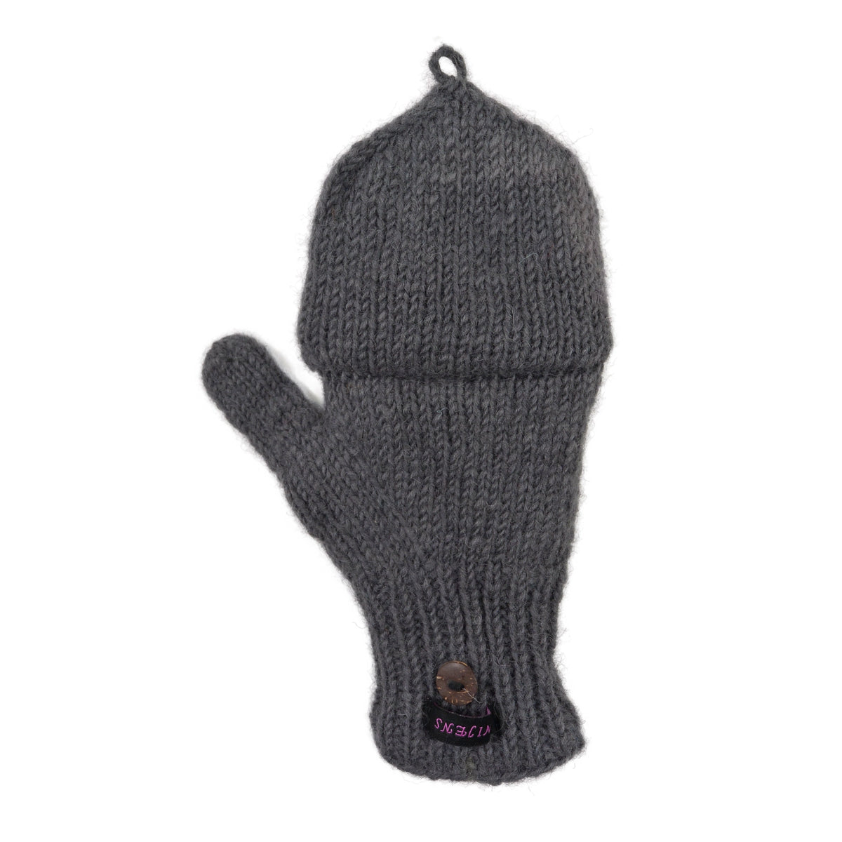 Handschuhe aus Schurwolle in Anthrazit mit Fleeceeinlage. Durch eine umklappbare Fingerabdeckung können die fingerlosen Handschuhe auch als Fäustlinge getragen werden.