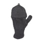 Vorderansicht: Fingerlose Handschuhe aus Schurwolle in Anthrazit mit Fleeceeinlage. Durch eine umklappbare Fingerabdeckung können die fingerlosen Handschuhe auch als Fäustlinge getragen werden.