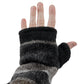 Nijens Pulswärmer aus Schurwolle in Schwarz-Braun – fingerlose Strickhandschuhe mit Daumen. Bild 2.
